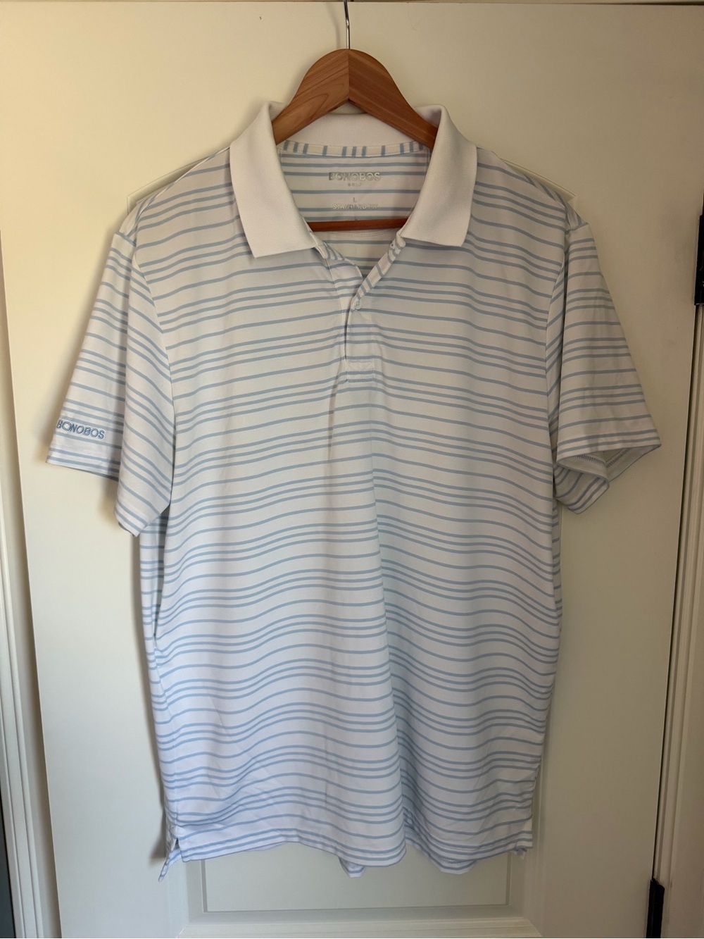 Bonobos Men's White Polo with Light Blue Stripes